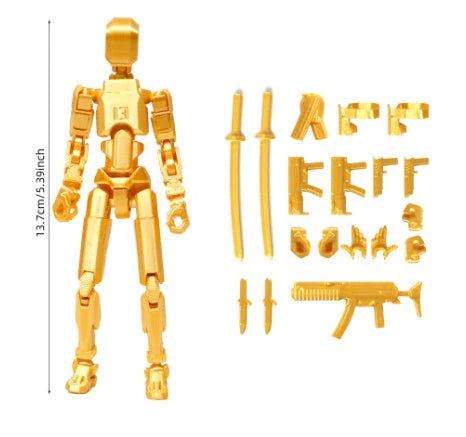 Customizable 3D printed multi-jointed action figure robot toy in various vibrant colors
