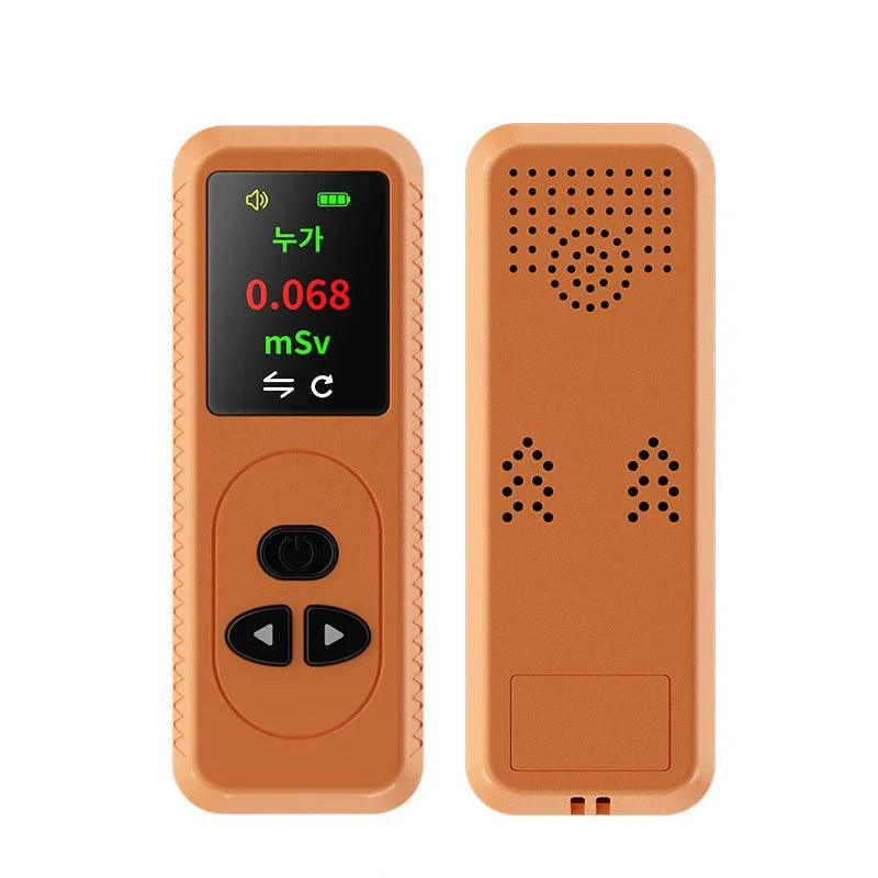 Portable radiation detector with TFT color display, sound alarm, and compact design for on-the-go use