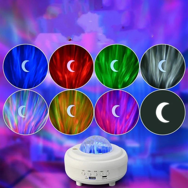 Galaxy Star Projector with Bluetooth speaker and 7 light effects, creating a mesmerizing starry night sky in any room