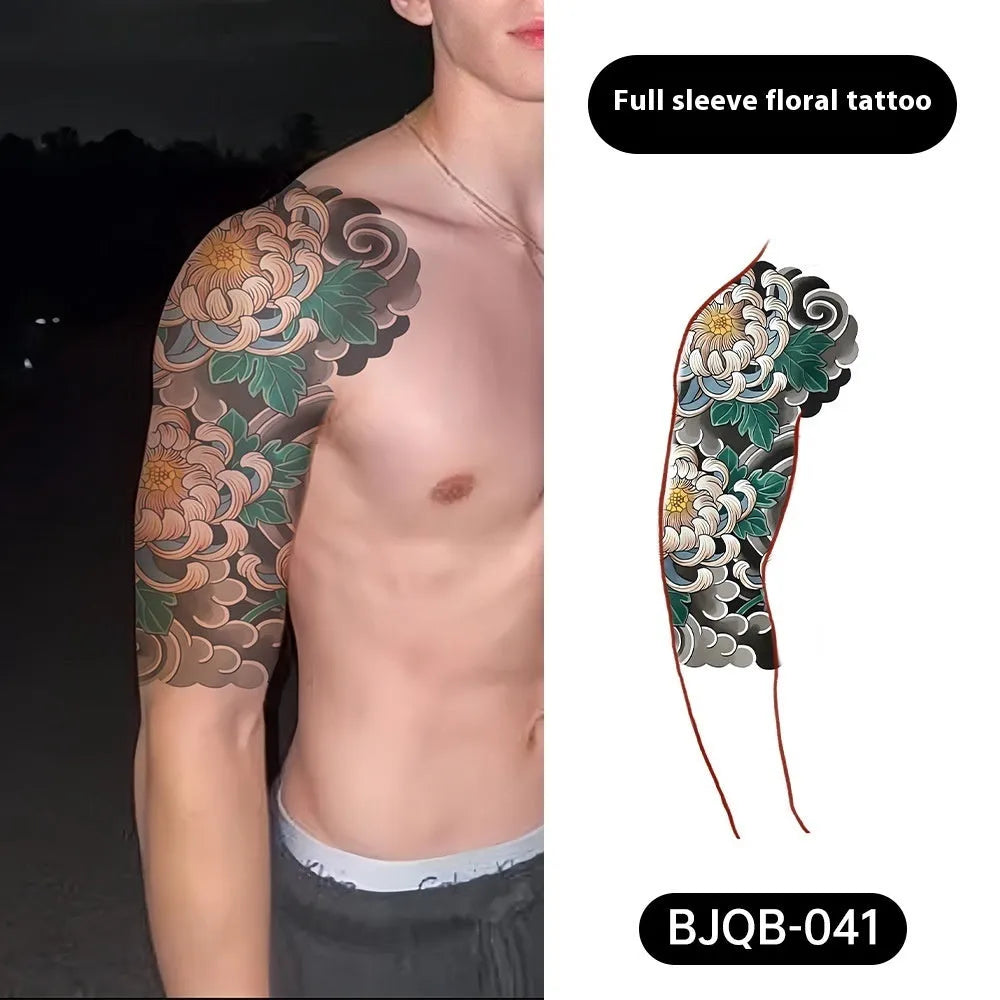 Retro traditional simulation flower arm body sticker sheet, 520mm x 370mm, transfer printing, BJQB pattern options
