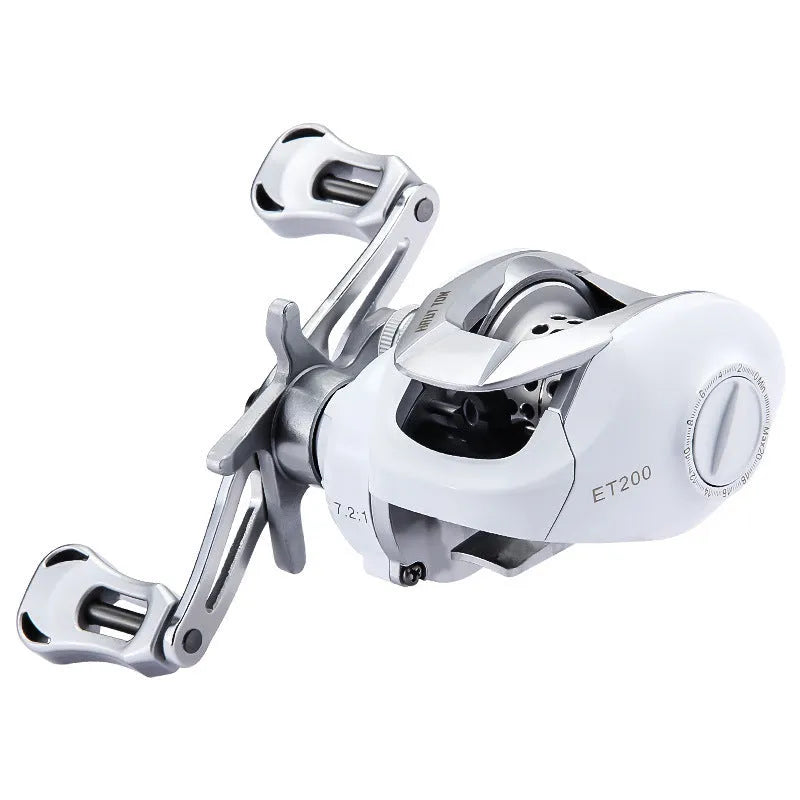 Small white ET drop wheel micro bait casting fishing reel with left and right hand retrieve options