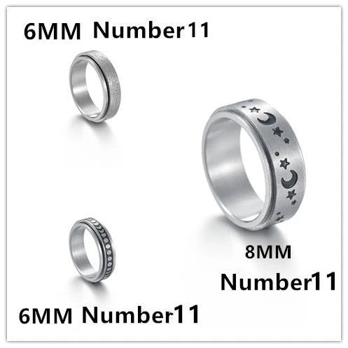 Titanium steel ring with intricate star and moon designs, available in various sizes and colors
