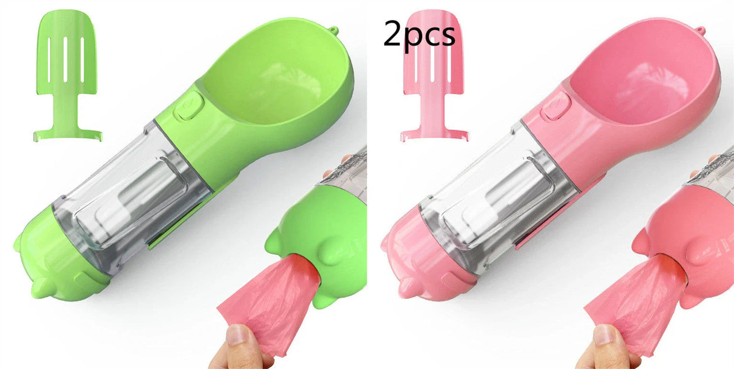 Multipurpose Pet Water Bottle with Feeding Bowl and Waste Bag Storage - Durable, Portable, and Convenient