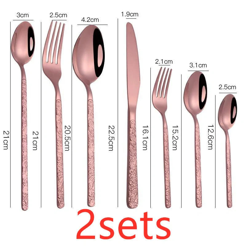 Premium embossed steak cutlery set with textured handles and mirror polish