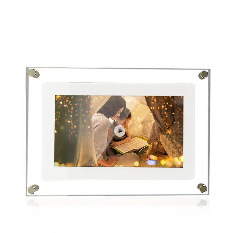 Stylish digital photo frame with high-resolution display, supports photo, video, and music playback
