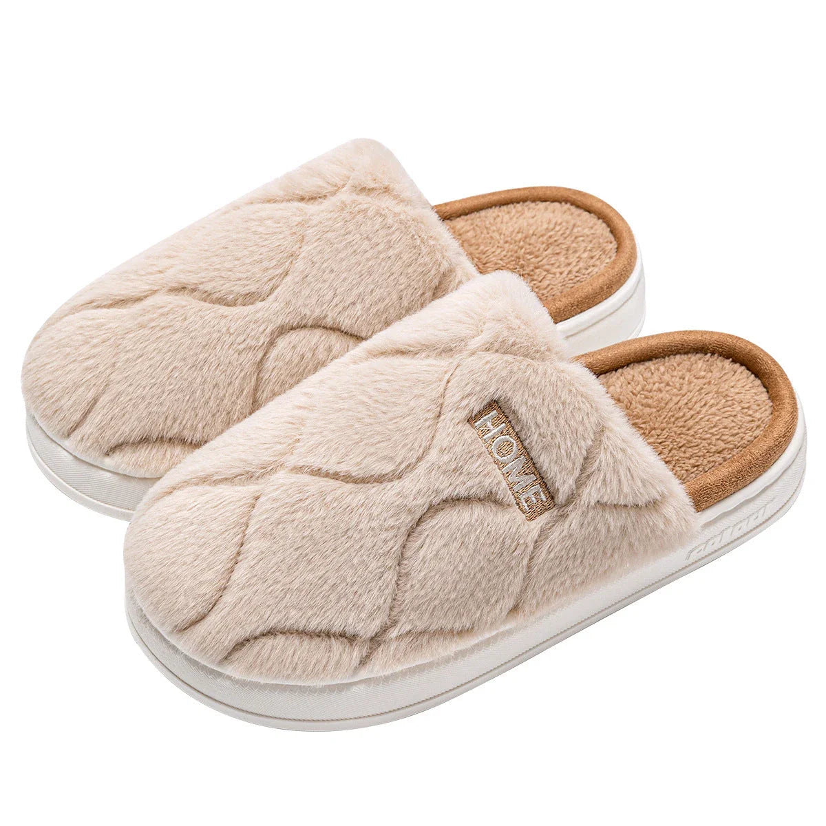Cozy plush slippers with a soft, luxurious upper and durable PVC sole for comfortable indoor wear