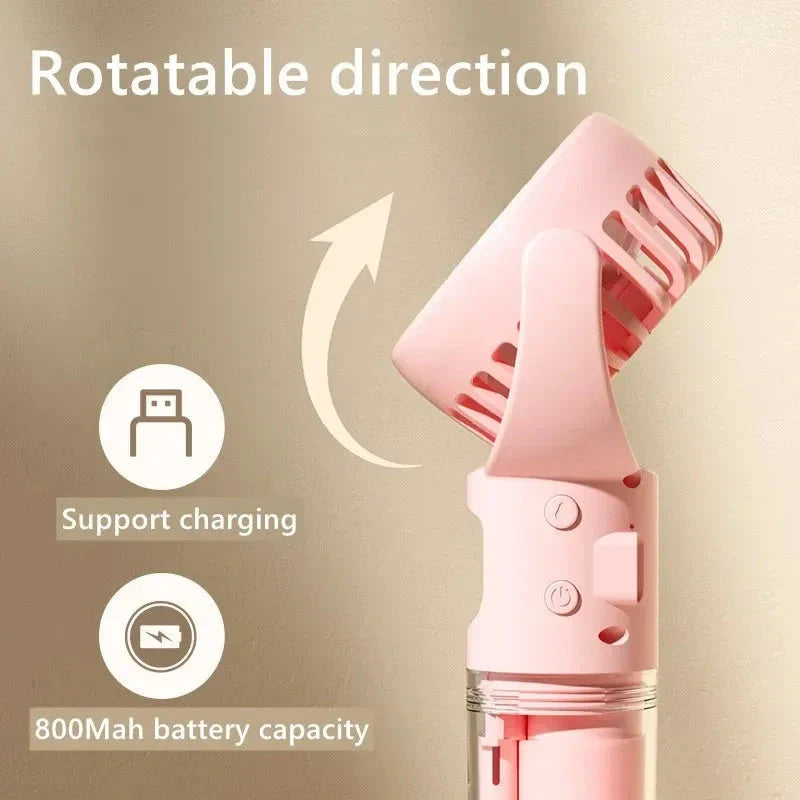 Compact handheld cooling mist fan with 4 adjustable wind speeds, perfect for staying cool and refreshed during the British summer