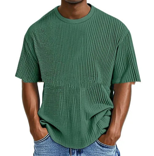 Cotton blend waffle texture short sleeve casual pullover shirt in multiple colour options