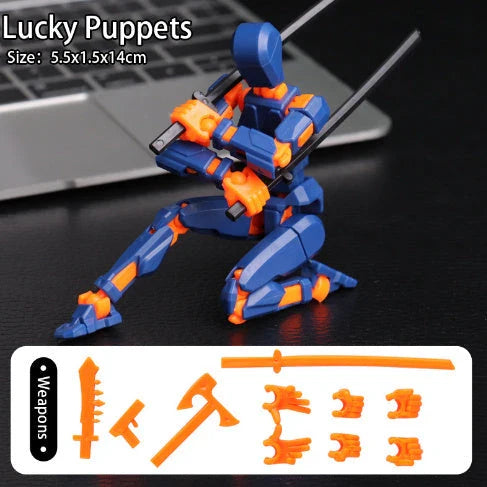 Customizable 3D printed multi-jointed action figure robot toy in various vibrant colors