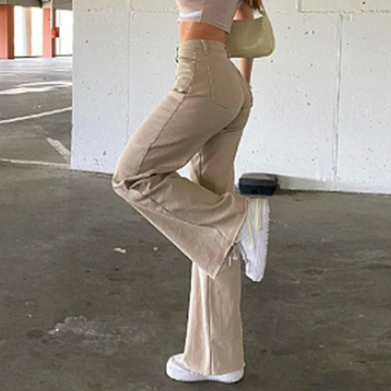 Spice Girls inspired high waist bell bottom jeans in black, brown, and white