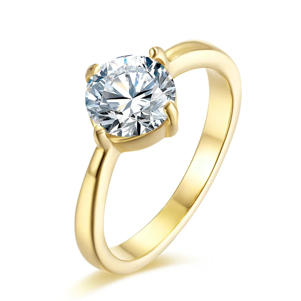 Close-up of a beautiful rose gold ring with sparkling zircon stones