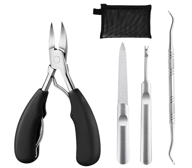 Stainless steel nail clippers set with coloured ABS handles and olecranon dead skin scissors