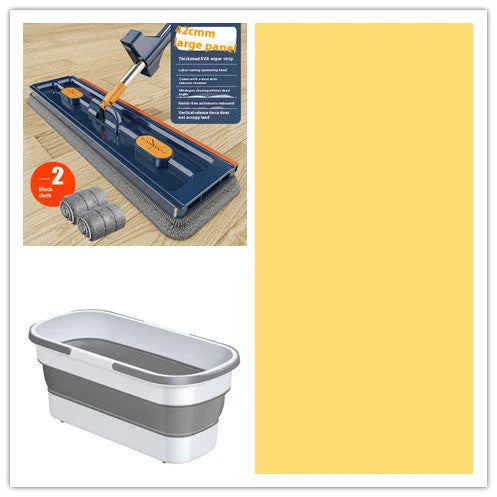 A premium 360° rotating flat mop with a stainless steel handle, suitable for cleaning various flooring types in homes.