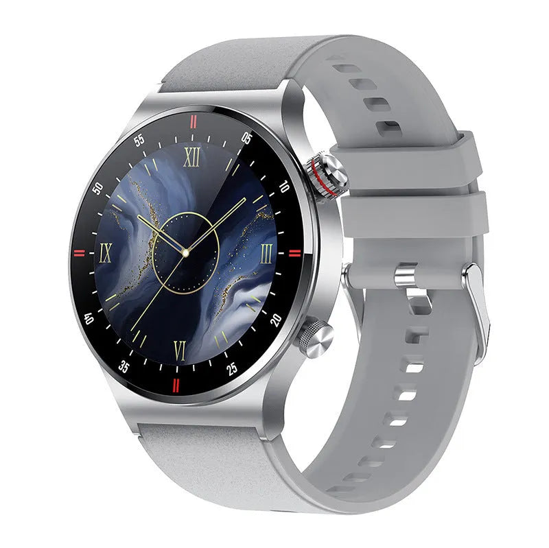 Black smart Bluetooth sports watch with silicone strap and 1.28 inch touch screen on a wrist