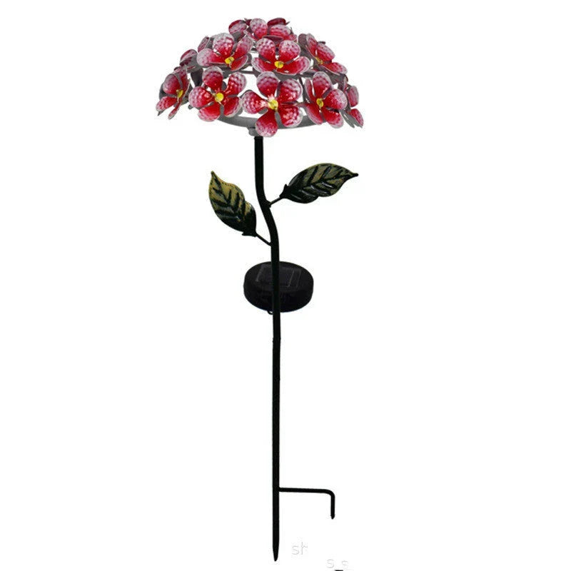 Solar-powered hydrangea garden lights in various colors placed outdoors to provide ambient lighting