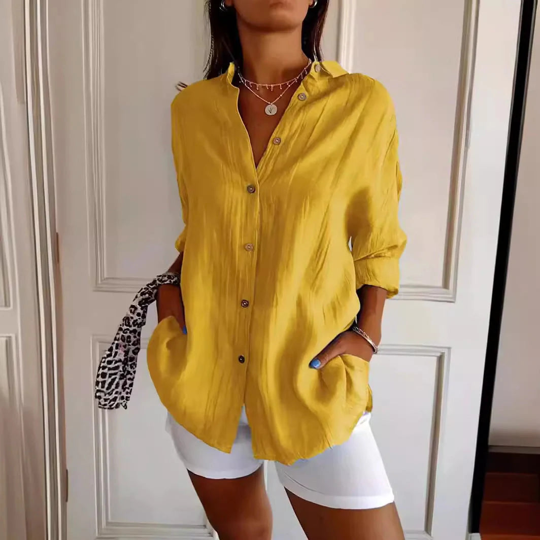 Stylish Women's Long Sleeve Pleated Shirt in various colours