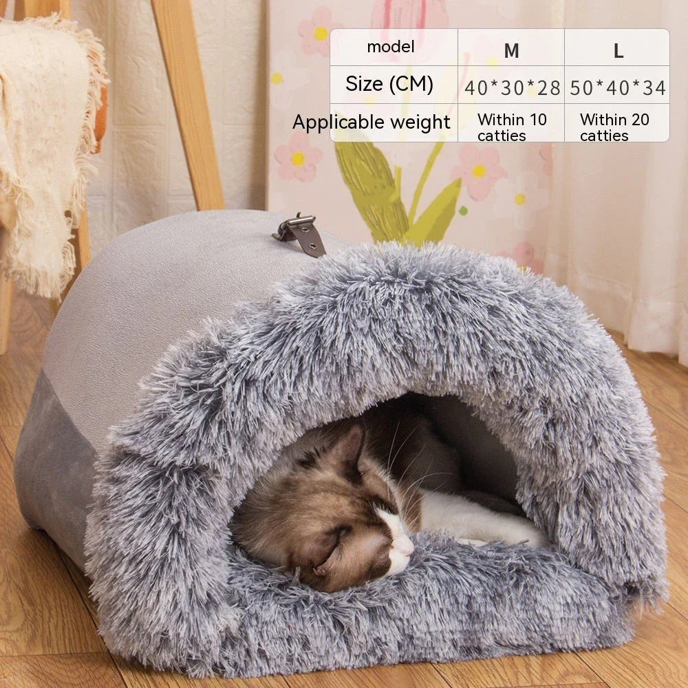 Cozy Portable Pet Nest for Dogs and Cats - Plush Autumn & Winter Retreat with Semi-Enclosed Design and Easy-Clean Plush Fabric