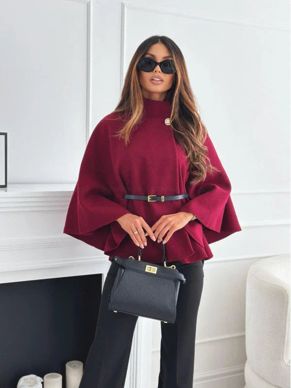 Chic batwing sleeve cloak jacket for women in various colors including black, apricot, gray, and wine red