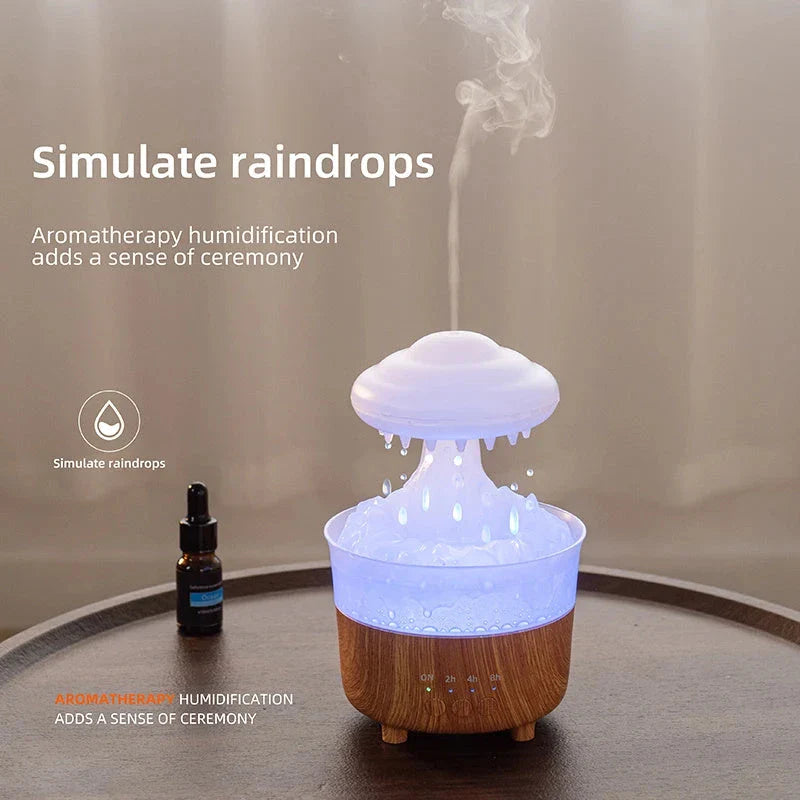 Soothing rain cloud humidifier with 7-color lighting and essential oil diffuser for a relaxing ambiance