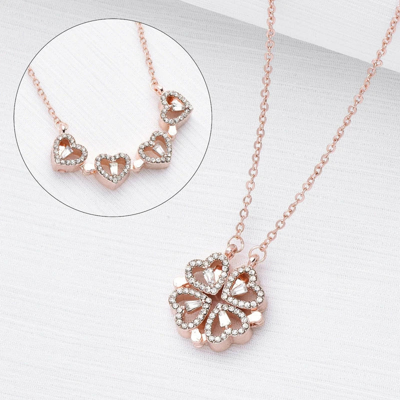 Elegant four-leaf clover pendant necklace made of premium titanium steel with a captivating diamond inlay design