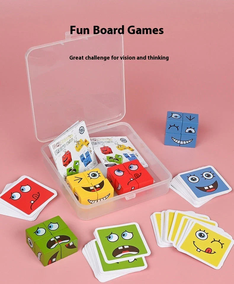 Clever Wooden Emoji Cube Puzzle - Educational Building Blocks for UK Children