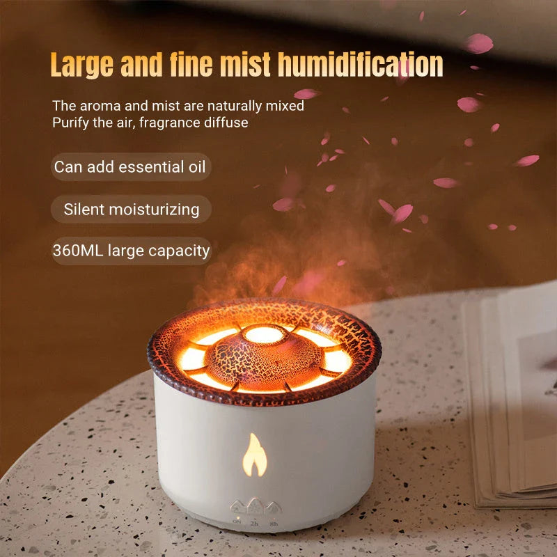 Ultrasonic essential oil humidifier with mesmerizing flame and jellyfish smoke ring effects, ideal for creating a soothing and relaxing atmosphere in any home or office.