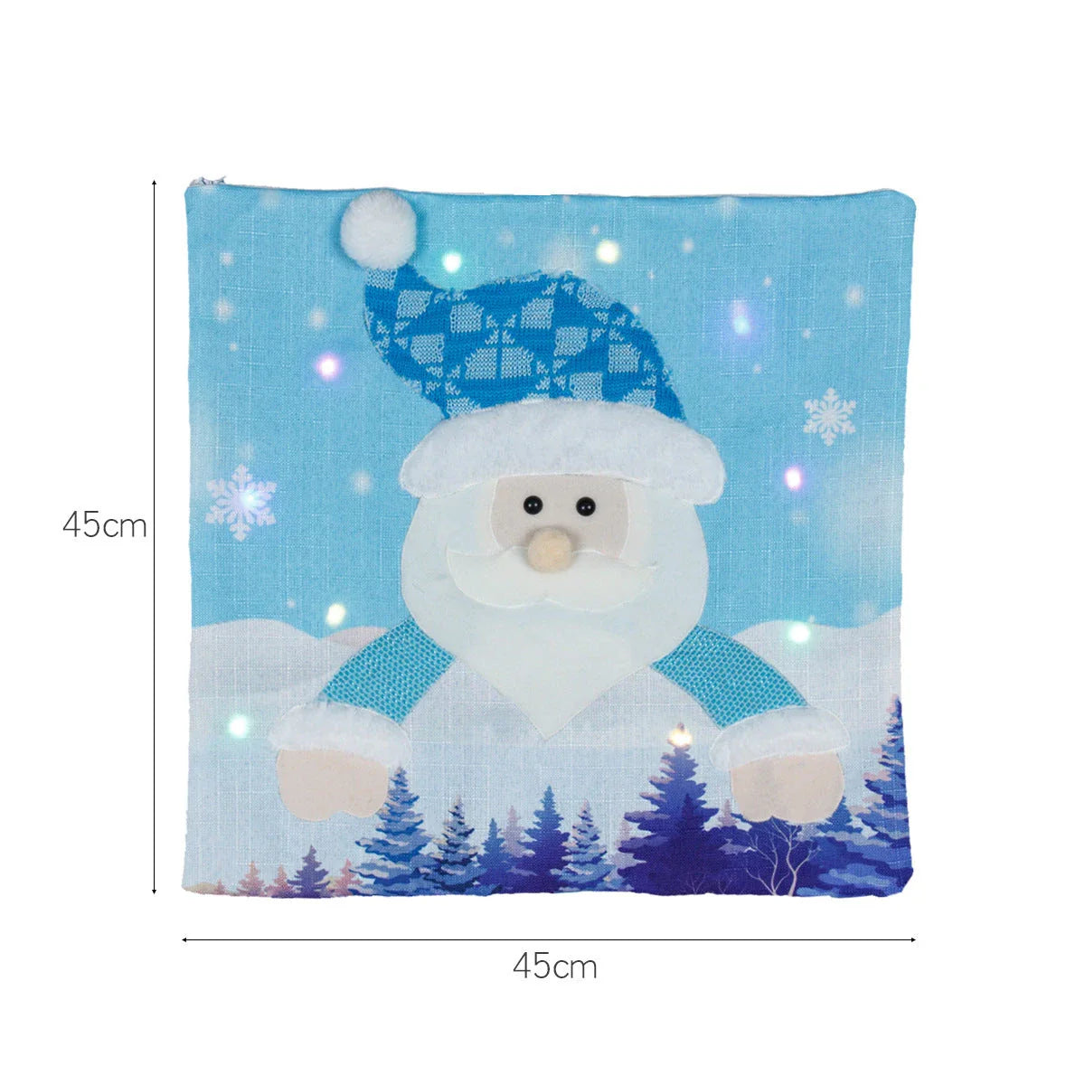 Illuminated Christmas pillow cases featuring Santa Claus and Snowman designs with built-in colorful LED lights