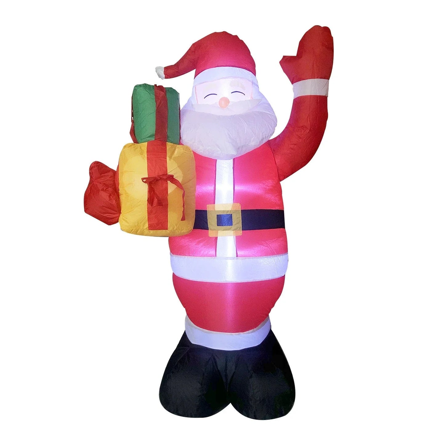 Glowing Christmas inflatables with Santa, snowman, Christmas tree, and gingerbread man designs