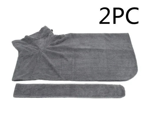 Absorbent pet drying robe with adjustable waist wrap, made of premium microfiber and terry cloth for quick drying and comfort