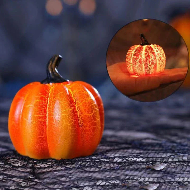 A realistic-looking LED pumpkin lantern with intricate cracks and textures, creating a mesmerizing Halloween decoration.