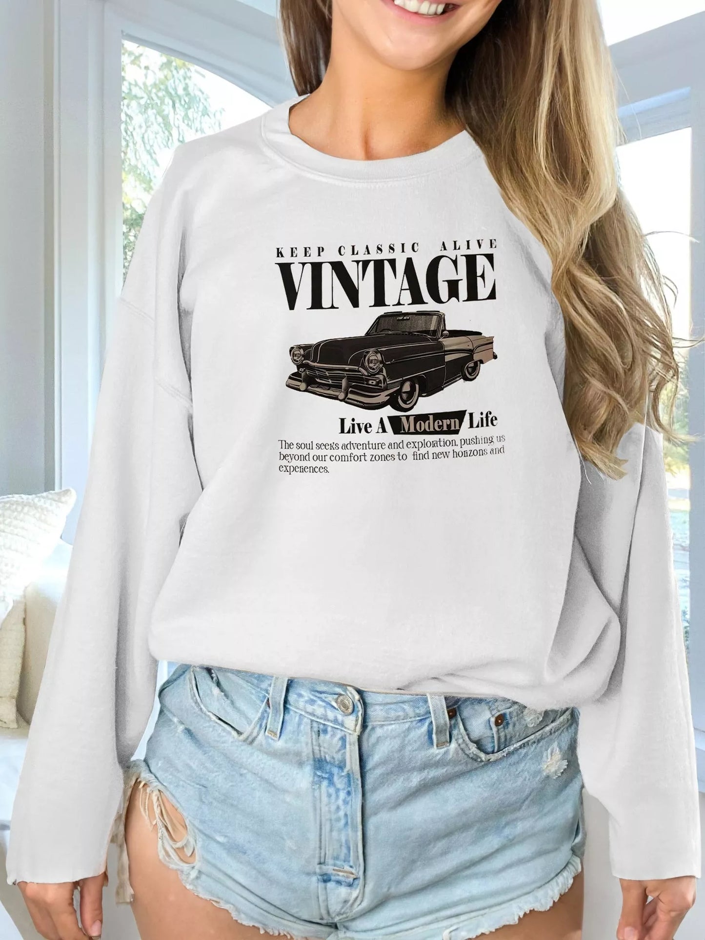Women's grey long sleeve hoodie with printed design, sizes S to 2XL