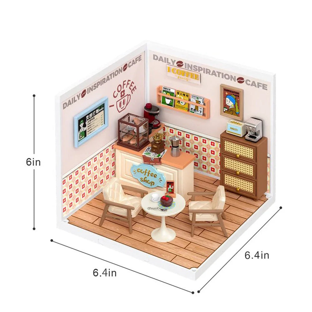 Robotime Rolife DIY Miniature Cafe Building Kit with ambient light set