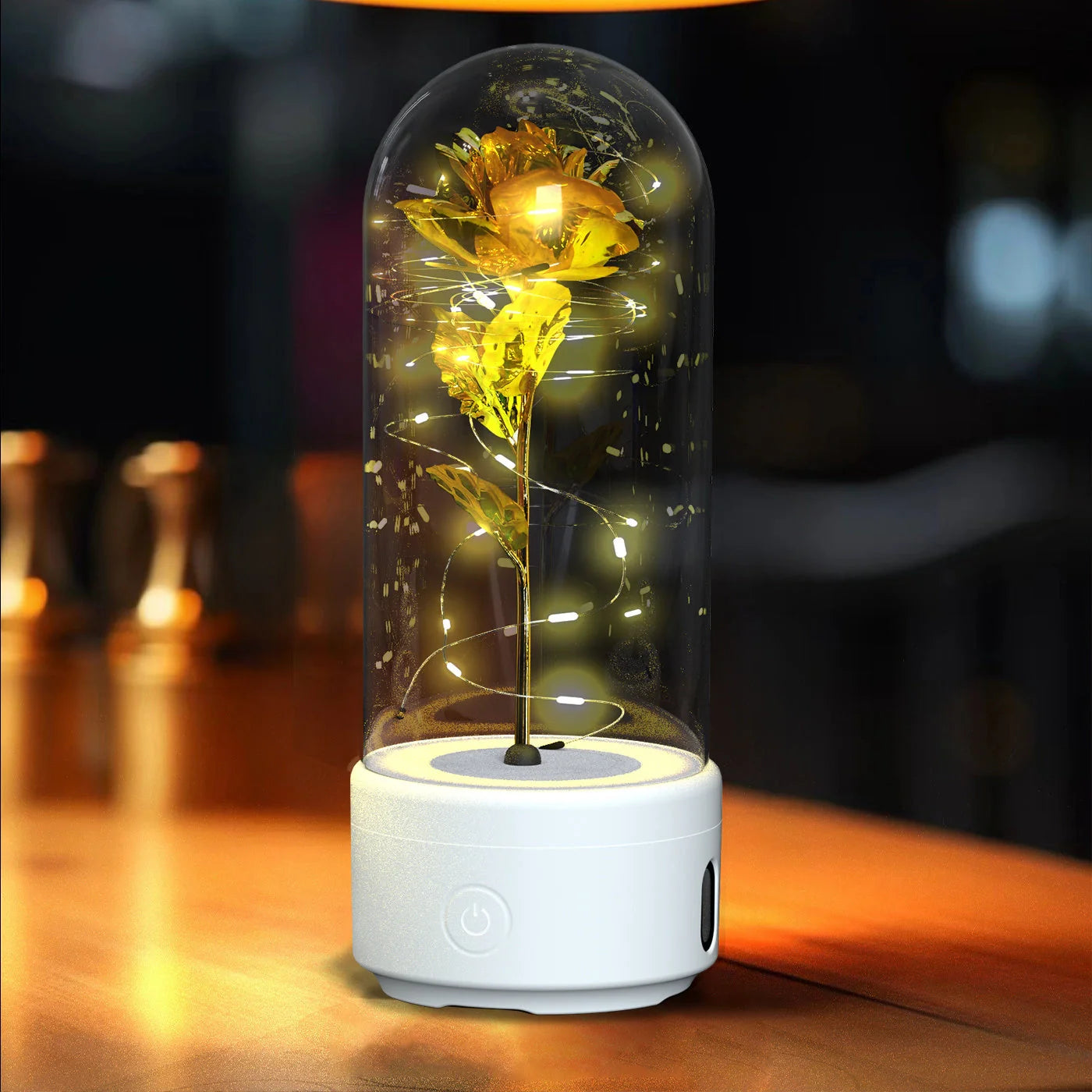 Elegant rose-themed LED light and Bluetooth speaker for romantic ambience and immersive audio experiences