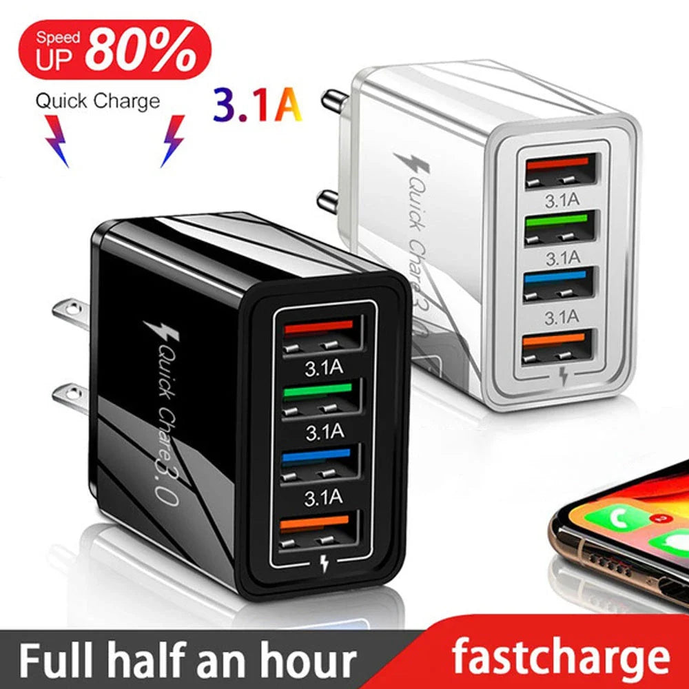 Powerful 4-Port USB Wall Charger with Quick Charge 3.0 for Phones and Tablets
