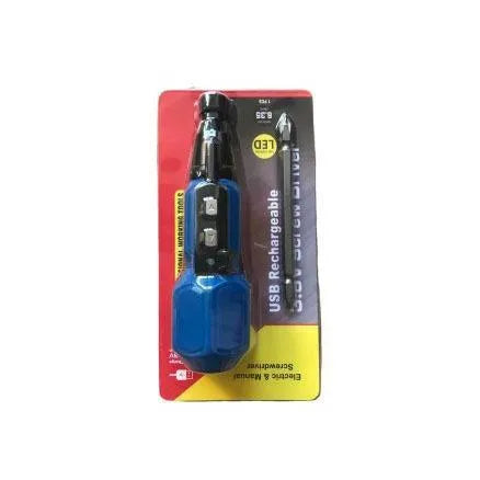 Black or blue alloy steel electric screwdriver with straight handle and rechargeable lithium battery