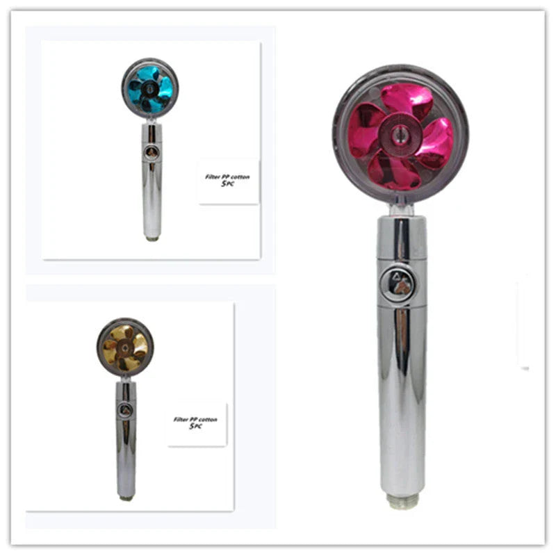 A high-pressure handheld shower head with a turbo-charged water flow and a cotton filter for a luxurious, spa-like bathing experience.