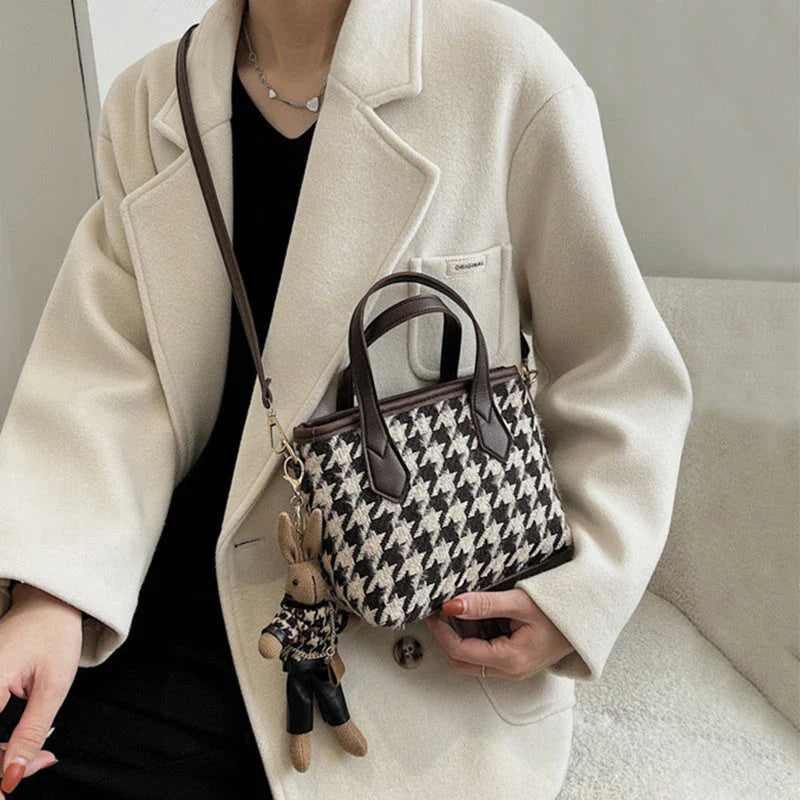 Premium houndstooth and plaid crossbody bags with stylish patterns, comfortable wool material, and versatile design