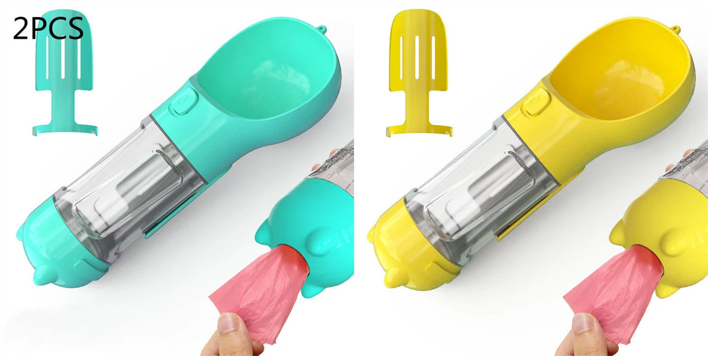 Multipurpose Pet Water Bottle with Feeding Bowl and Waste Bag Storage - Durable, Portable, and Convenient