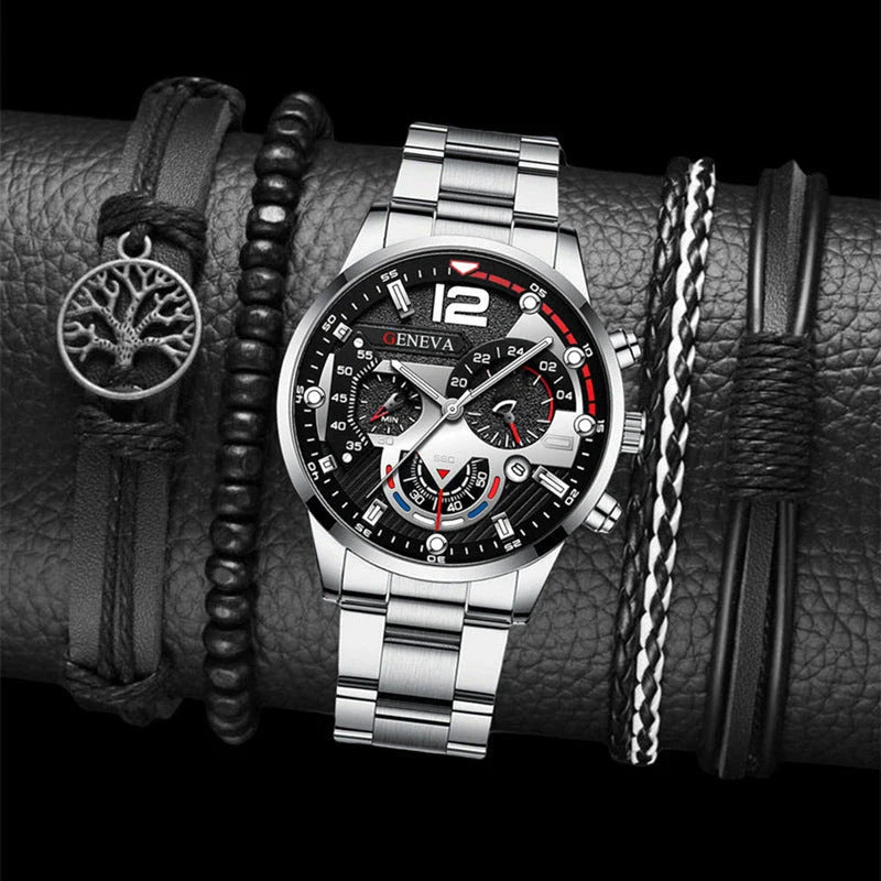 Stylish steel bracelet watch set with various color options for fashion-forward men