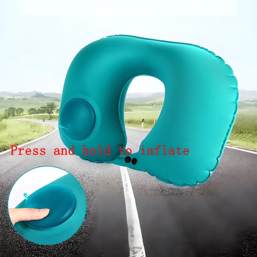 Comfortable and portable hand-pressed inflatable travel pillow in various colours