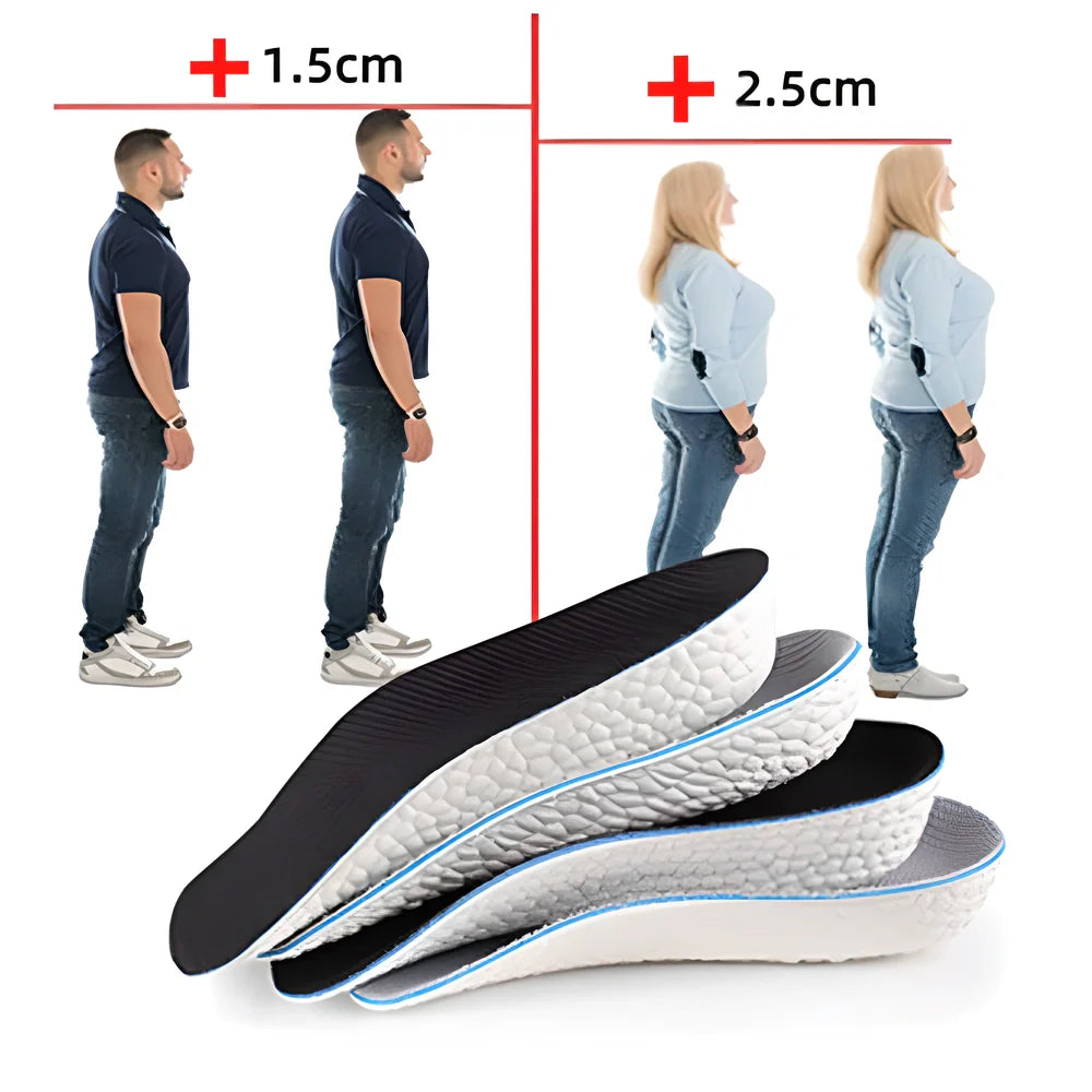 Discreet height boost insoles with memory foam cushioning and adjustable heel lift for enhanced comfort and confidence