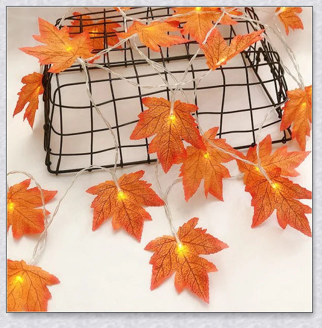 Mapelite Halloween Maple Leaf LED Light String - Realistic artificial leaves, soft warm glow, energy-efficient LED lights for festive home decor