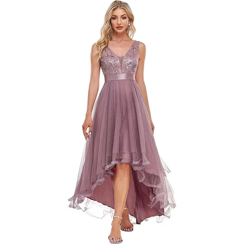 Elegant sequin gauze bridesmaid prom dress in a variety of sophisticated colours, featuring a flattering mid-length silhouette and sleeveless design with shoulder straps