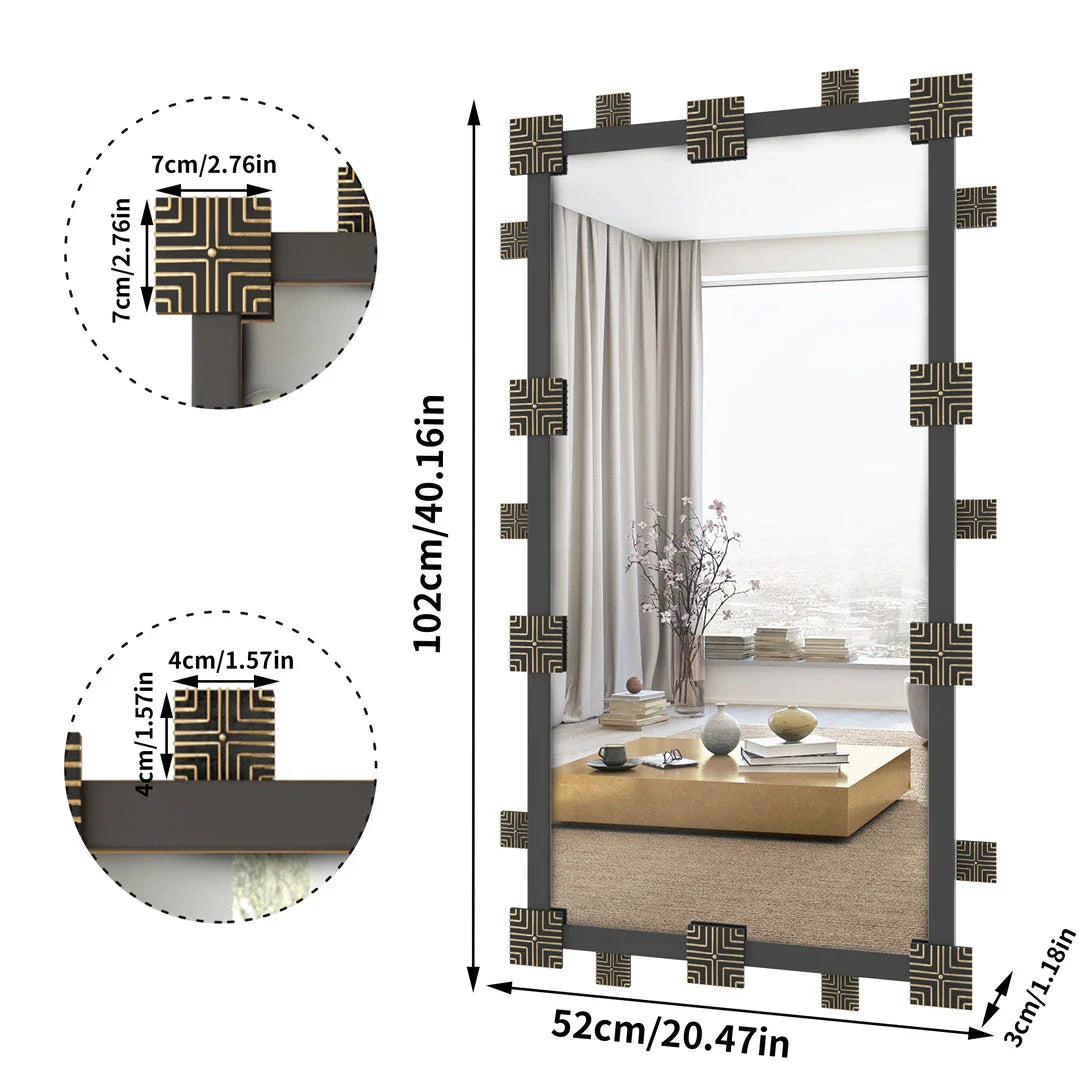 Industrial Vintage Ornate Rectangular Wall Mirror with Intricate Metalwork Frame