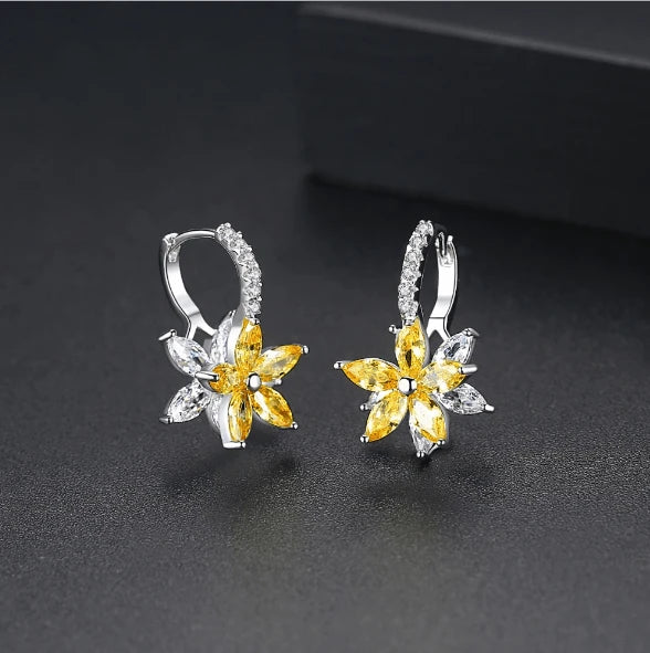 Elegant snowflake zircon earrings with a multicolour charm, crafted with premium copper for long-lasting wear and style.