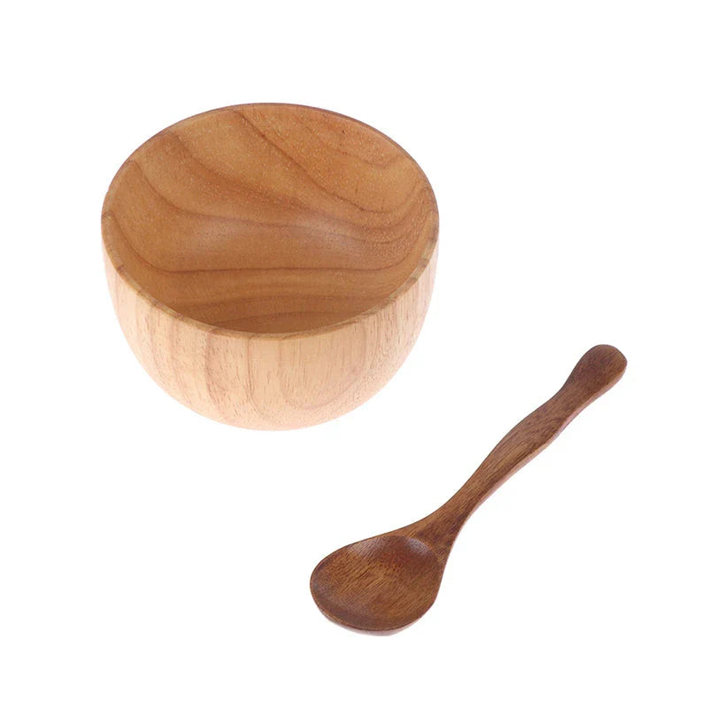 Elegant wooden facial mask bowl and spoon set for mixing and applying skincare products