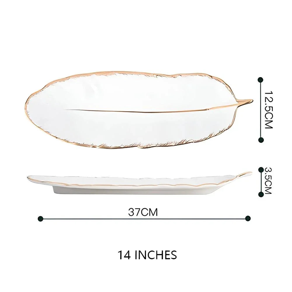 Elegant Nordic Ceramic Storage Tray in white with unique feather-inspired design and hand-painted patterns