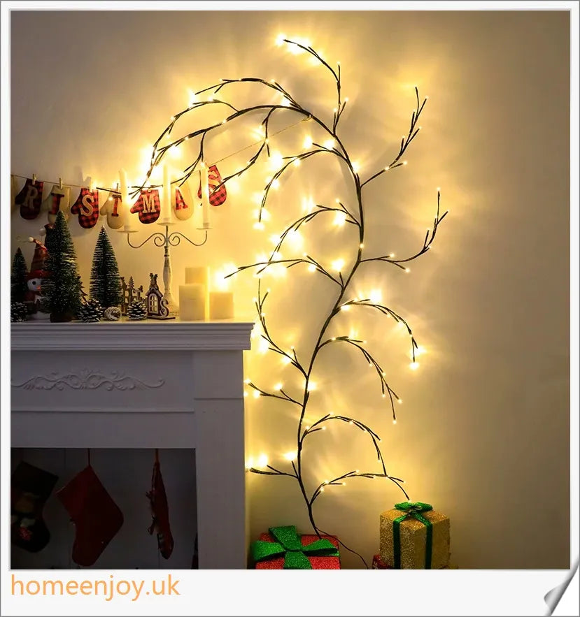 Enchanting willow tree vine lights with twinkling LED bulbs, creating a warm, ambient glow for festive home decor