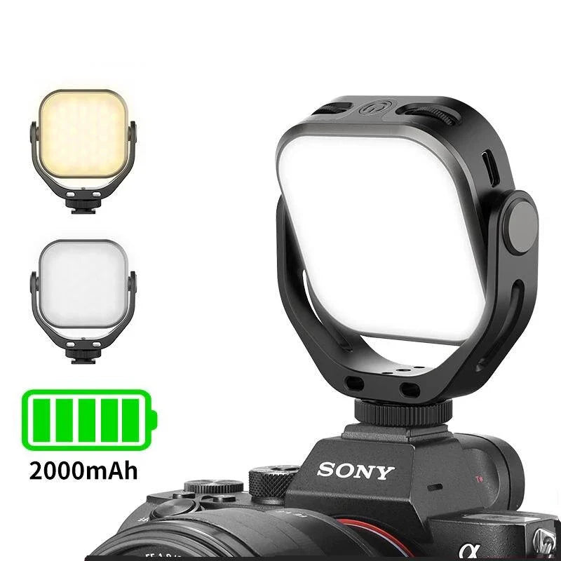Adjustable bi-colour LED video light with 360-degree rotation bracket, rechargeable and portable fill light for DSLR, SLR and mobile devices