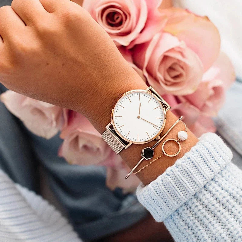 Elegant rose gold women's bracelet watch with a sophisticated and functional design